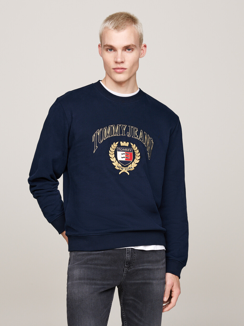 Logo Embroidery Crew Neck Sweatshirt, Dark Night Navy, hi-res