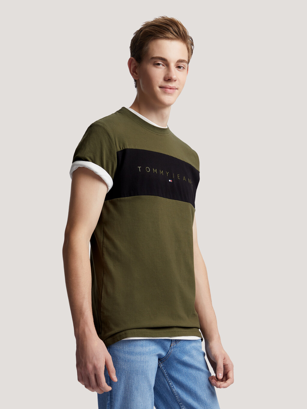 Color Block Regular Fit T-Shirt, Drab Olive Green, hi-res