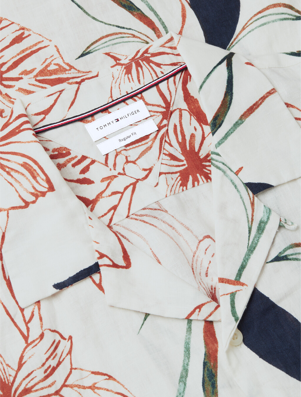 Regular Tropical Print Linen Short Sleeve Shirt, Ivory Petal / Allover, hi-res