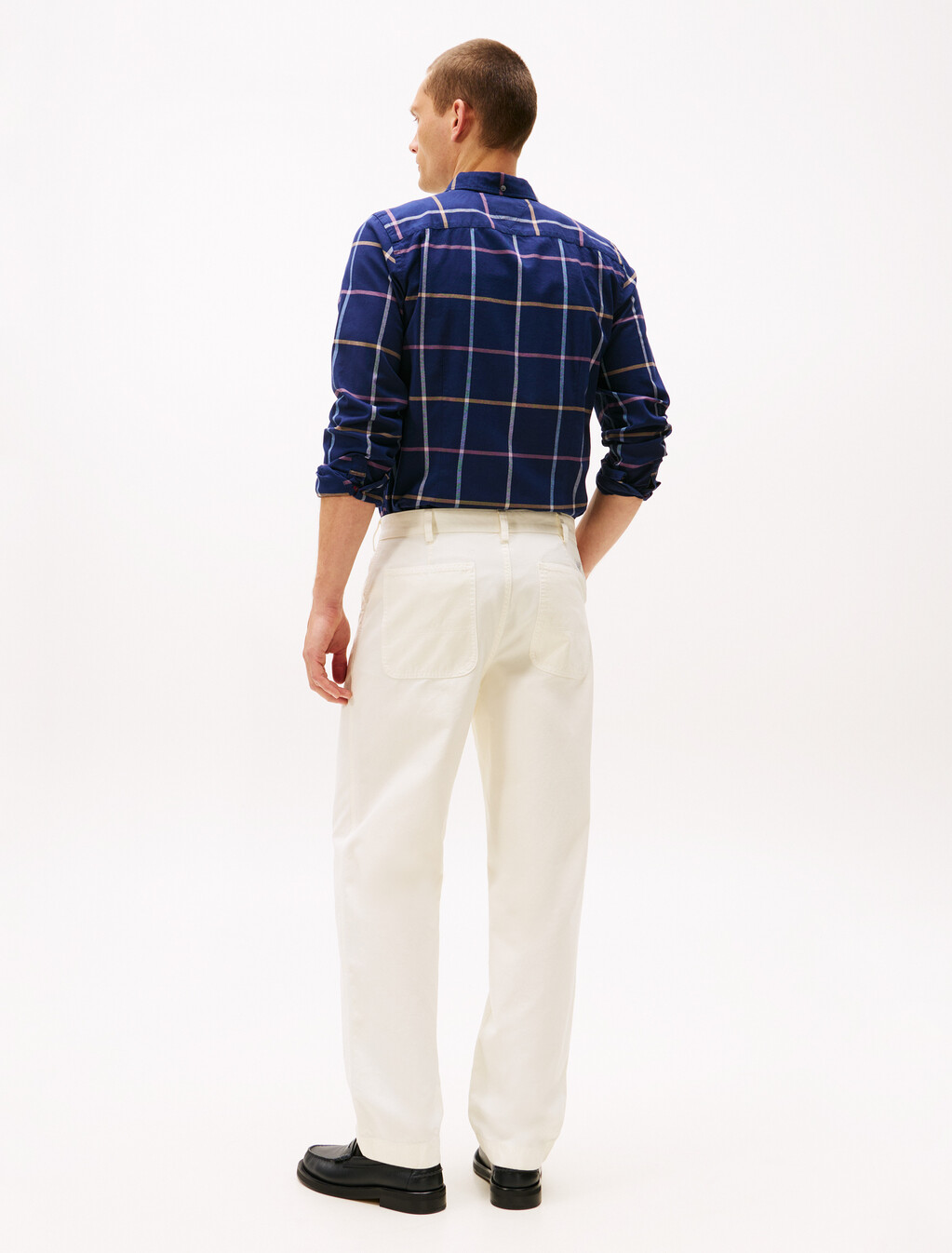 Straight Washed Canvas Carpenter Trousers, Ivory Silk, hi-res