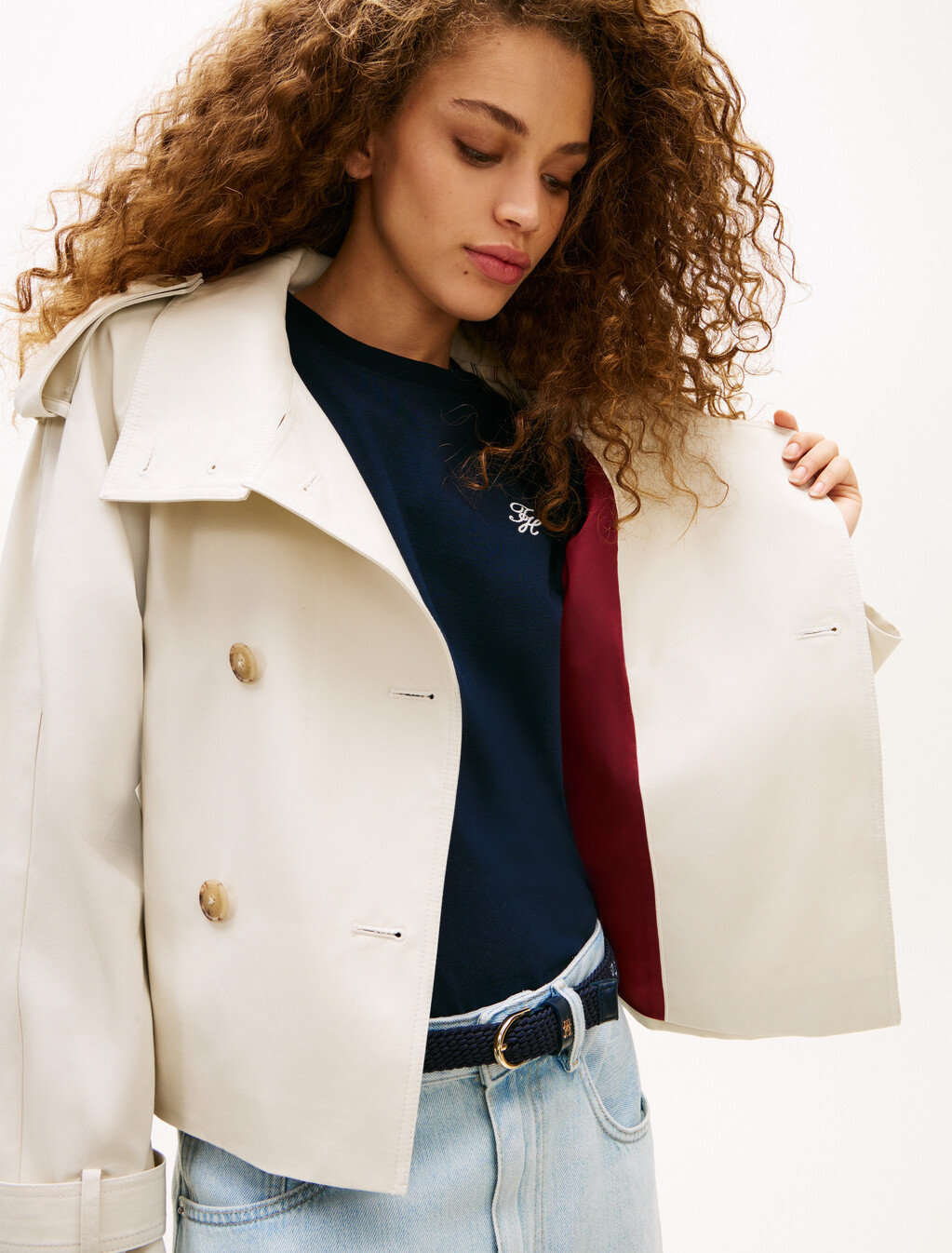 Water Repellent Short Trench Jacket, Light Silt, hi-res