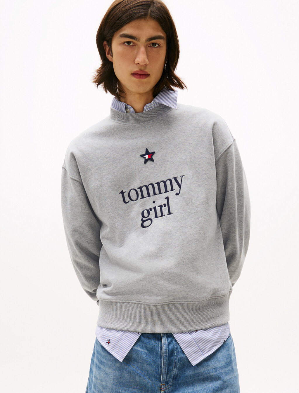 Tommy Girl Graphic Relaxed Sweatshirt, Light Grey Marl, hi-res