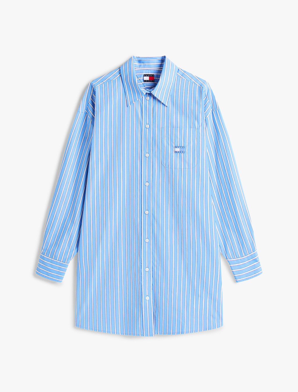 Oversized Mini Shirt Dress, Ecru / Blue Stripe, hi-res