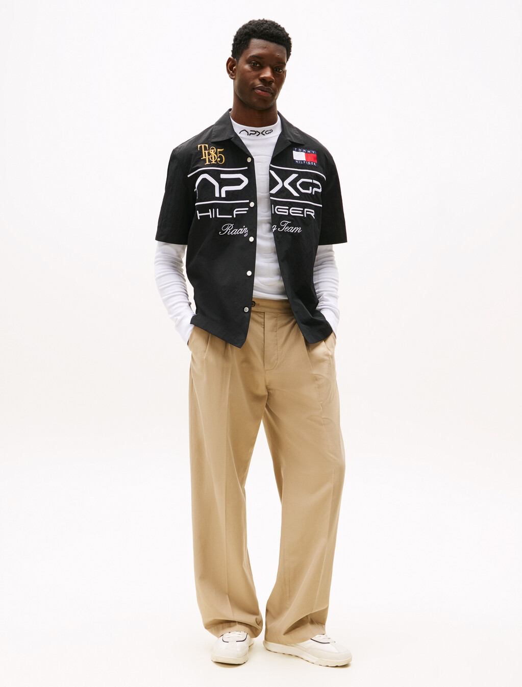 The APXGP Collection Regular Short Sleeve Satin Shirt, Black, hi-res