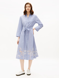 Asia Fit Broderie Cotton Shirt Dress, Classic Ithaca/ Cobalt Blue, hi-res