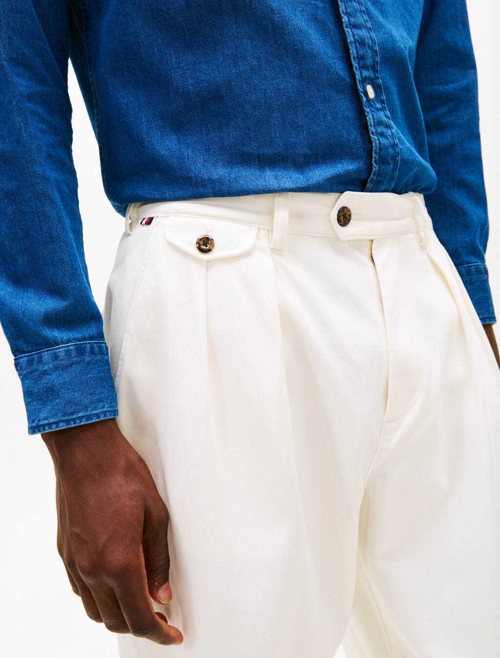 Twill Pleated Tapered Leg Chinos, Ivory Silk, hi-res