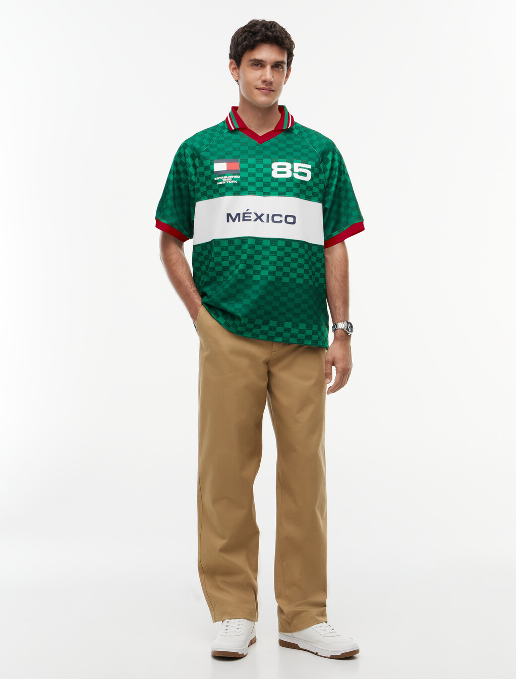 Geometric Flag Print Short Sleeve Rugby Shirt, Street Green, hi-res
