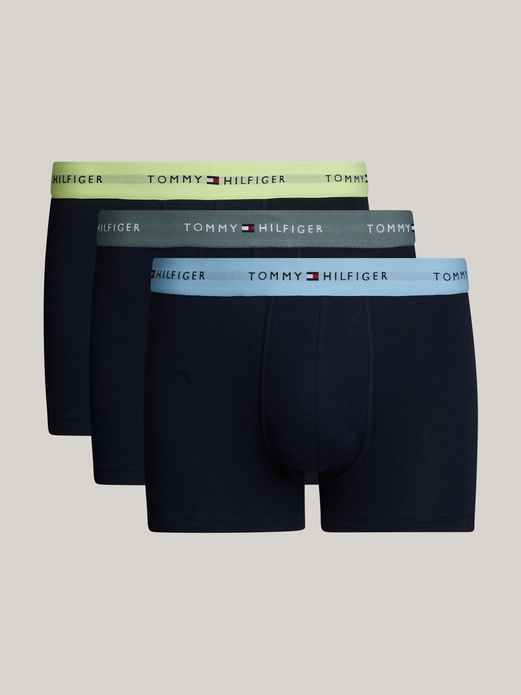 3-Pack Logo Waistband Trunks, Stonewash Green/Faded Lime/Col Blue, hi-res