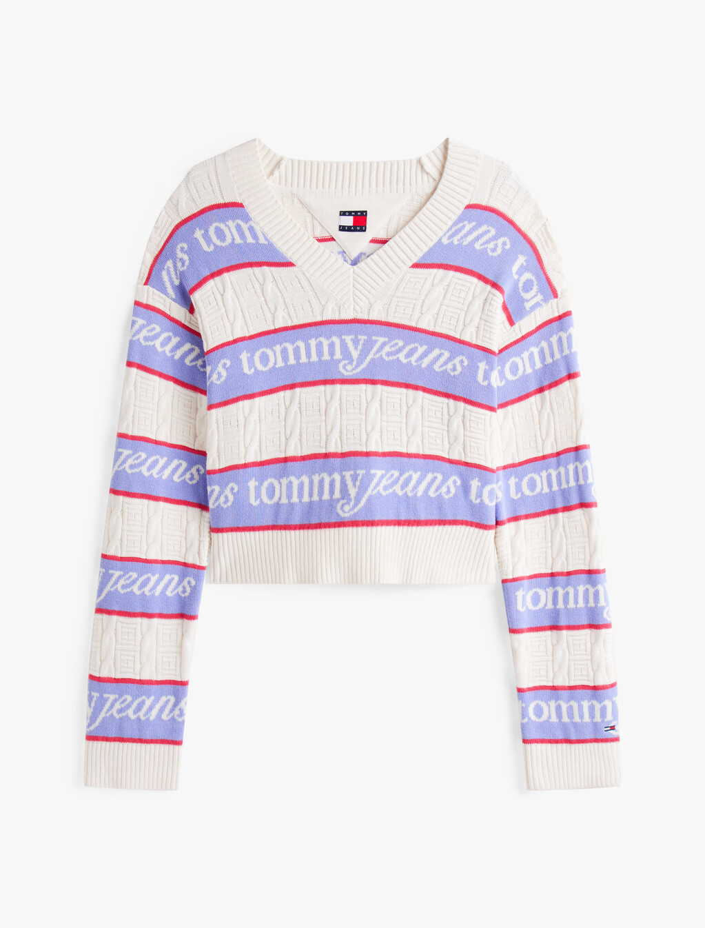 Tommy Flag Relaxed Logo Stripe Jumper, Ancient White / Stripe, hi-res