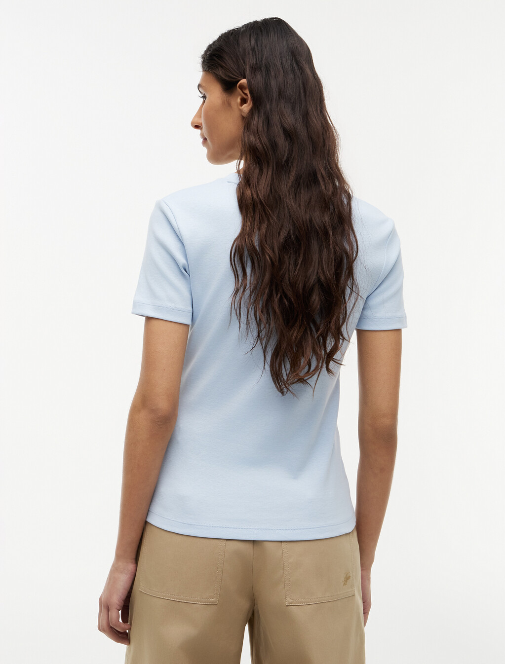 Flag Embroidery Ribbed Slim T-Shirt, Breezy Blue, hi-res