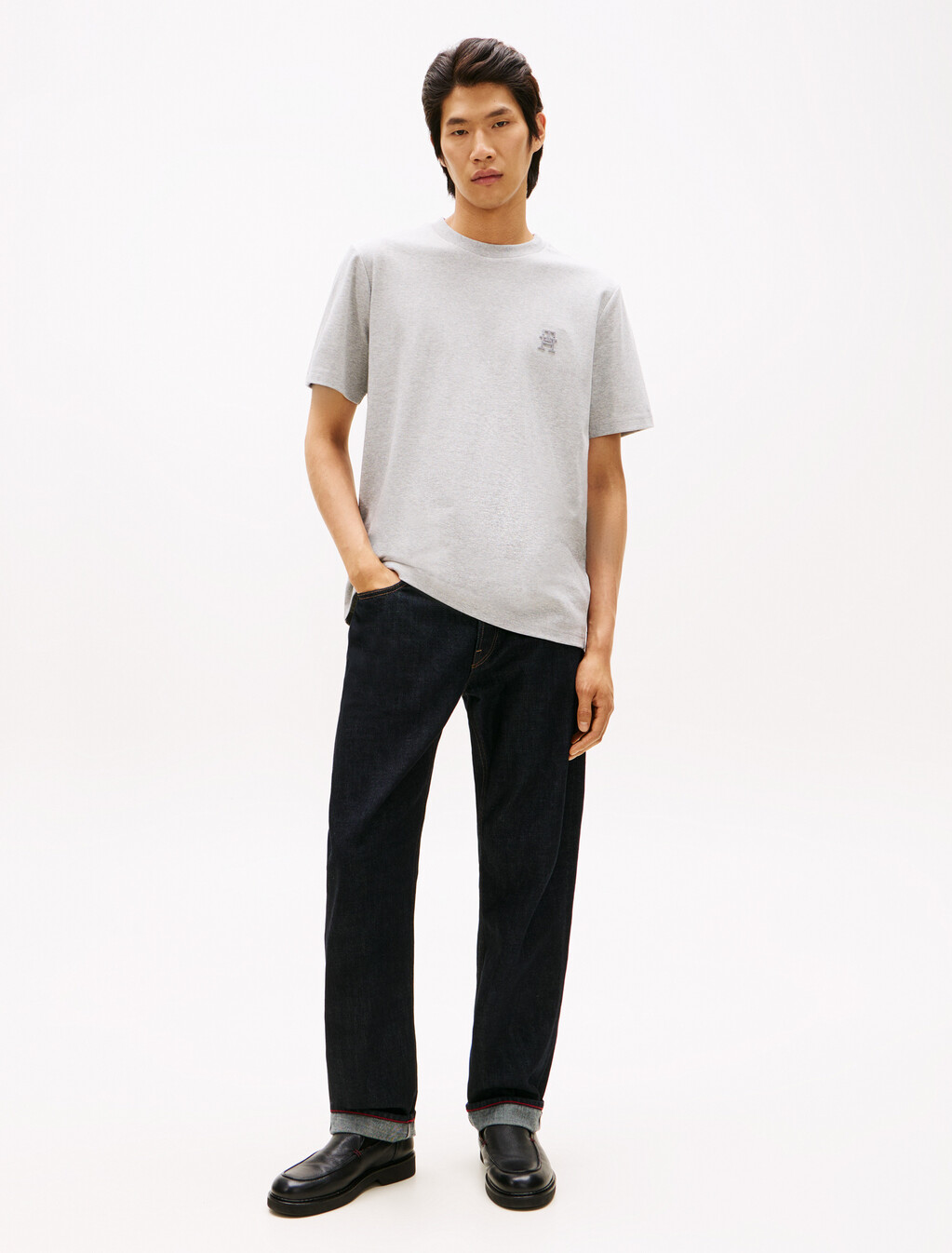 TH Monogram Applique Double Knit T-Shirt, Light grey heather, hi-res