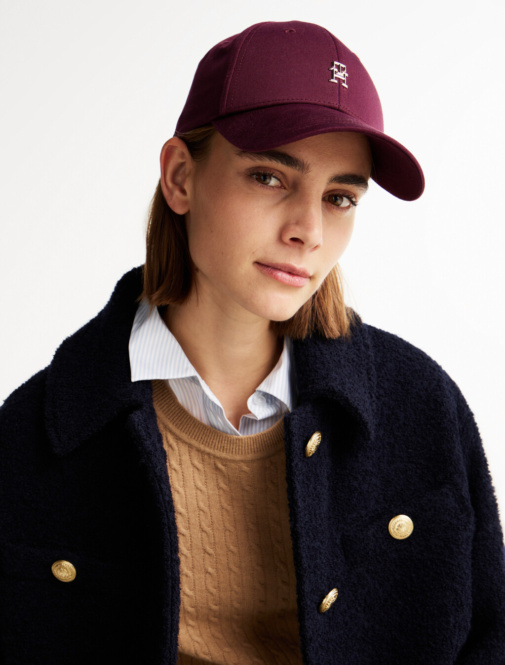 Chic TH Monogram Baseball Cap, Raspberry Truffle, hi-res