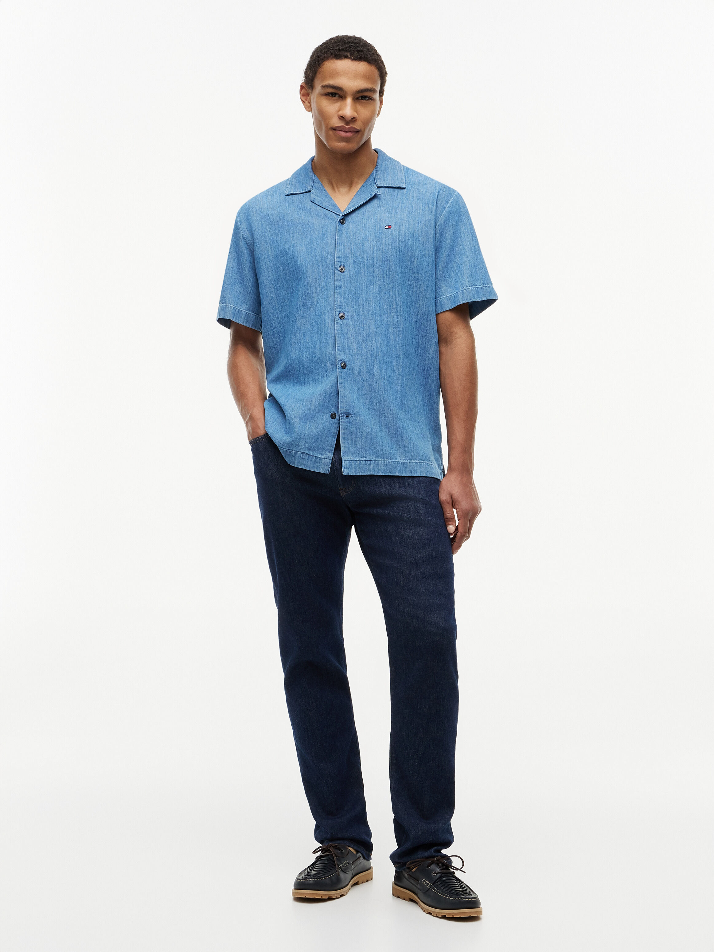 Relaxed Fit Short Sleeve Denim Shirt | blue | Tommy Hilfiger Singapore