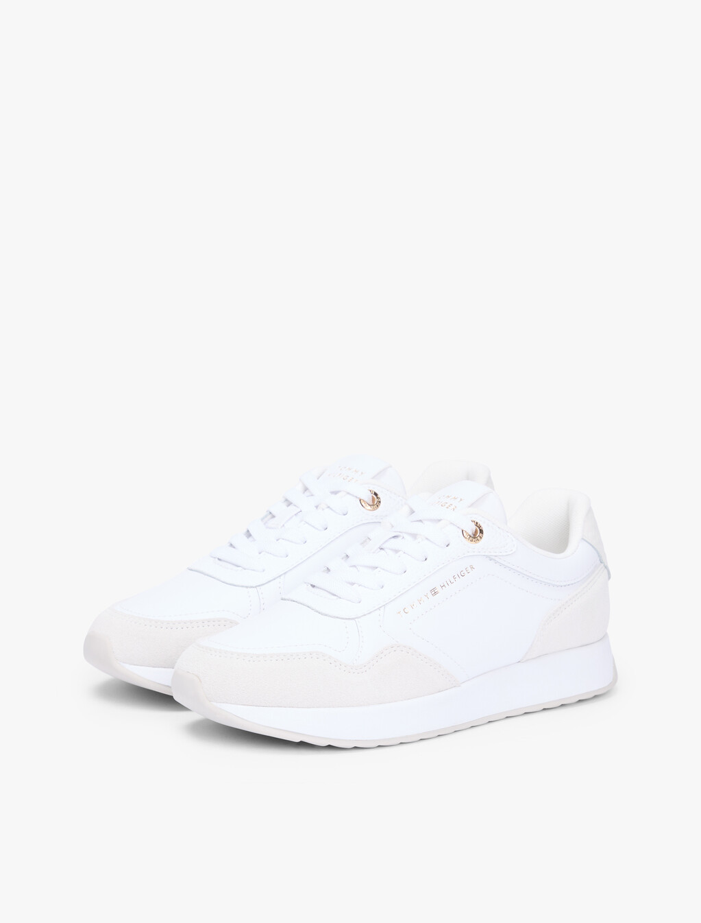 Embossed TH Monogram Leather Trainers, White, hi-res