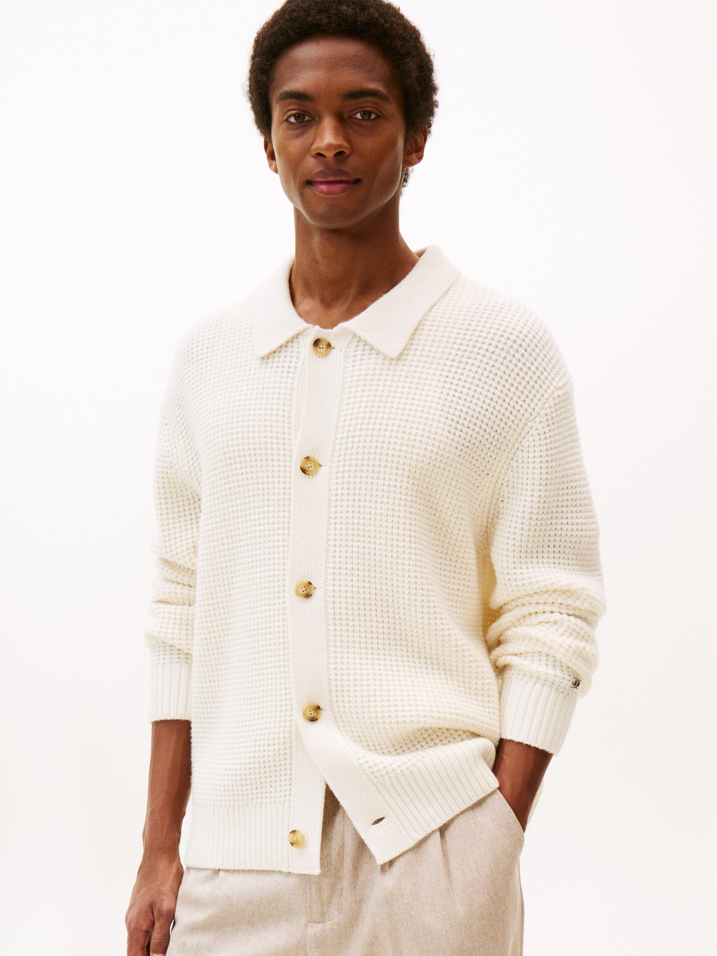 Smart Casual Waffle Knit Lambswool Blend Cardigan | yellow | Tommy