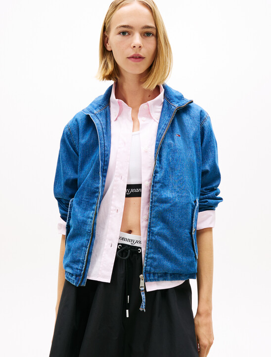 Zip-Thru Chambray Denim Jacket