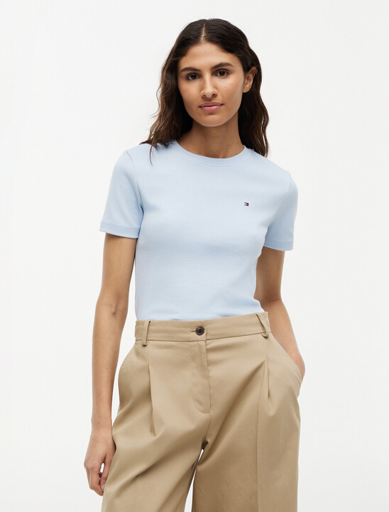 Flag Embroidery Ribbed Slim T-Shirt