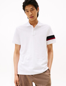 Color Tape Sleeve Polo, White, hi-res