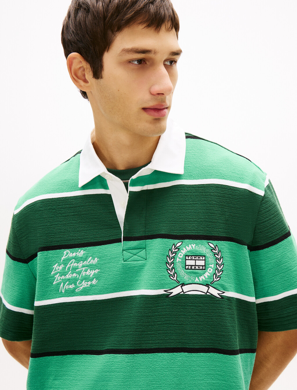 Relaxed Fit Rugby Stripe Embroidery Polo Shirt, Shadow Pine Stripe, hi-res