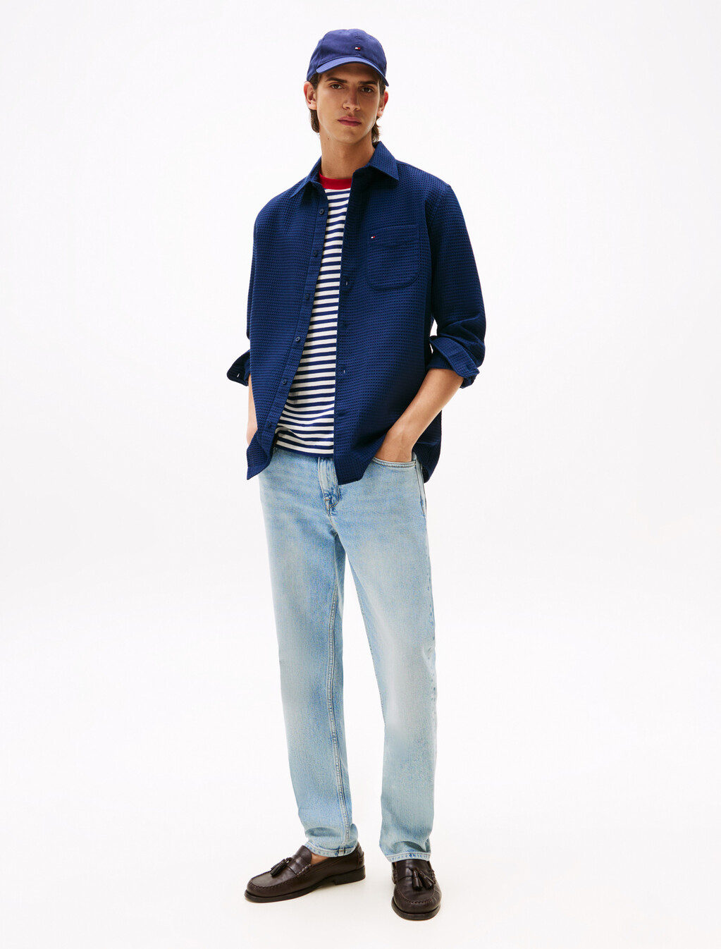 Waffle Knit Overshirt, Preppy Navy, hi-res