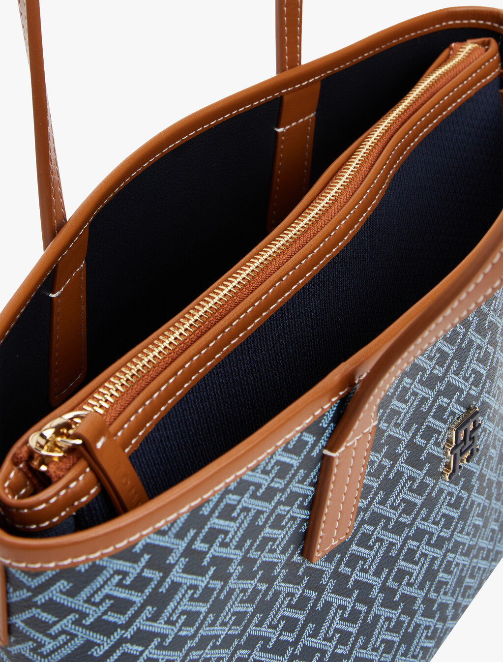 Monogram Leather Mini Tote, Space Blue, hi-res