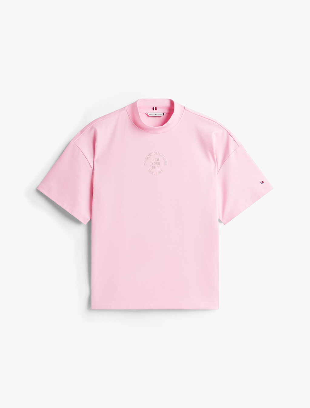 Stamp Print Relaxed Mock Neck T-Shirt, Classic Pink, hi-res