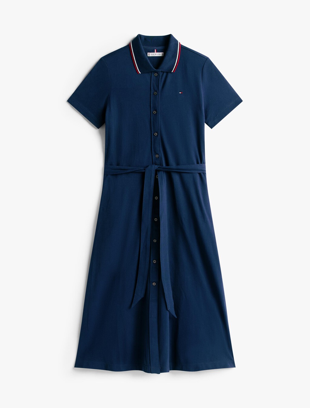 Knit Fit & Flare Polo Dress, Dark Night Navy, hi-res