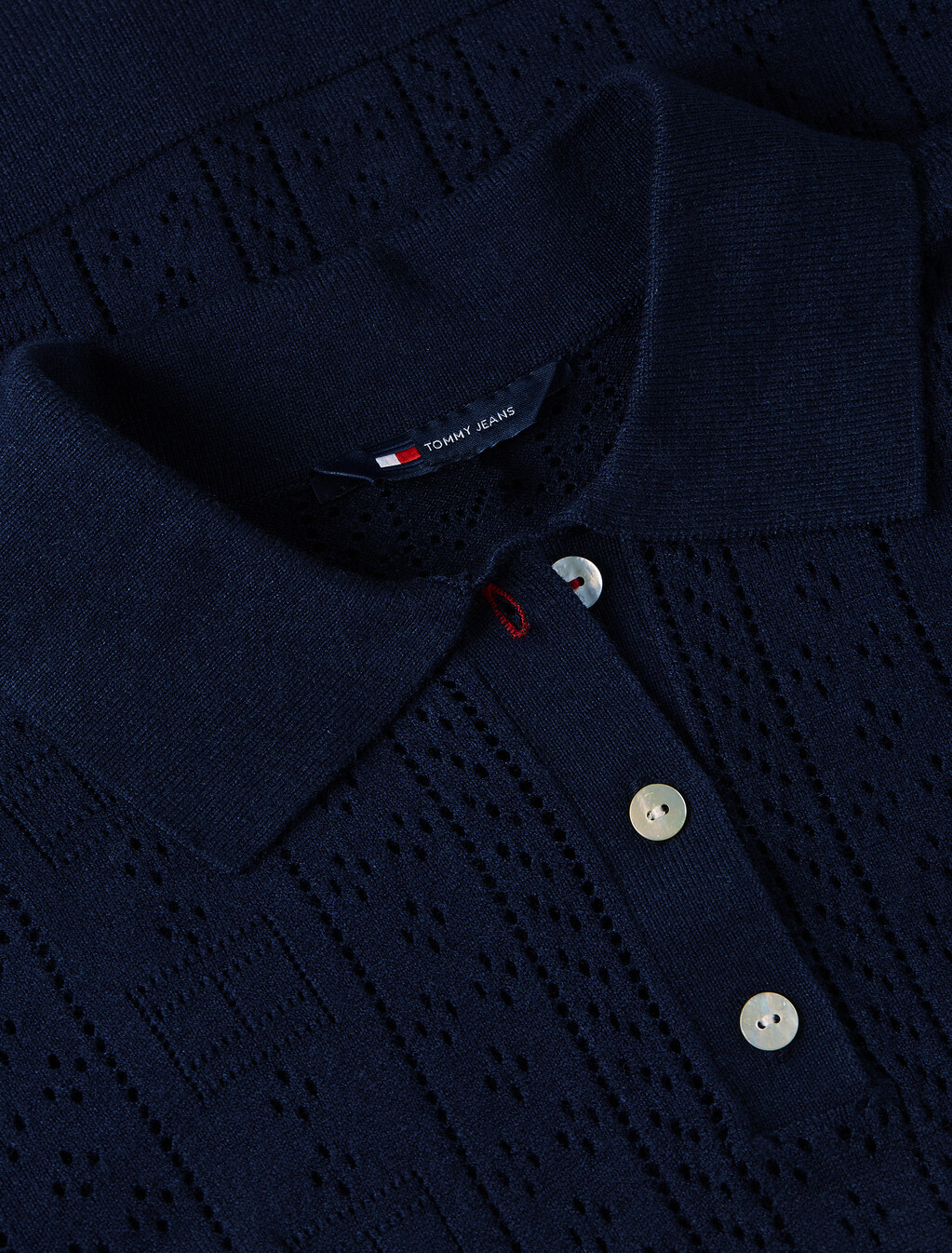 Pointelle Flag Short Sleeve Polo Jumper, Dark Night Navy, hi-res