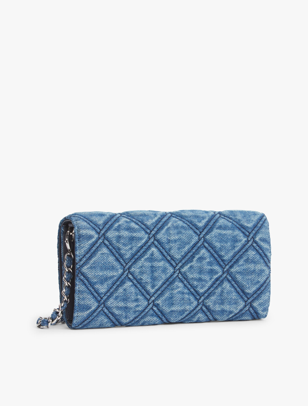Quilted Denim Chain Strap Wallet, Denim, hi-res