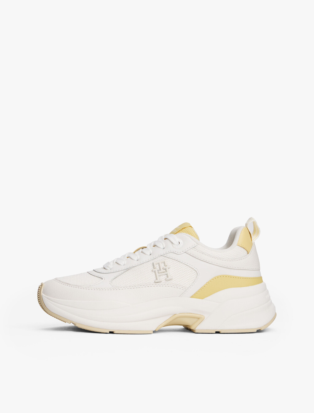 Leather Mixed Texture Chunky Trainers, Ancient White, hi-res