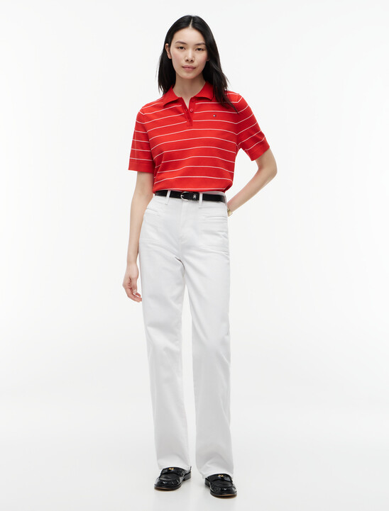 Flag Embroidery Knit Boxy Polo Jumper