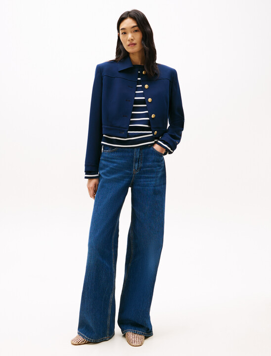 Gold-Tone Button Slim Jacket