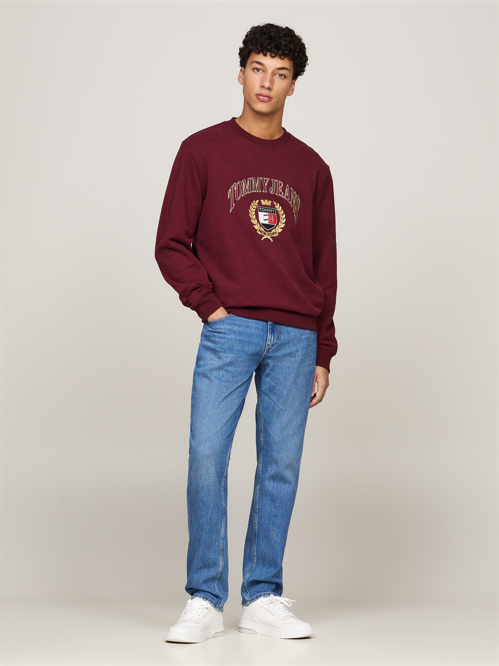 Logo Embroidery Crew Neck Sweatshirt, Deep Rouge, hi-res