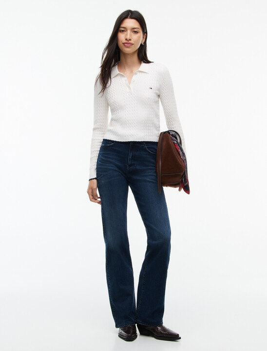 Micro Cable Knit Slim Polo Jumper