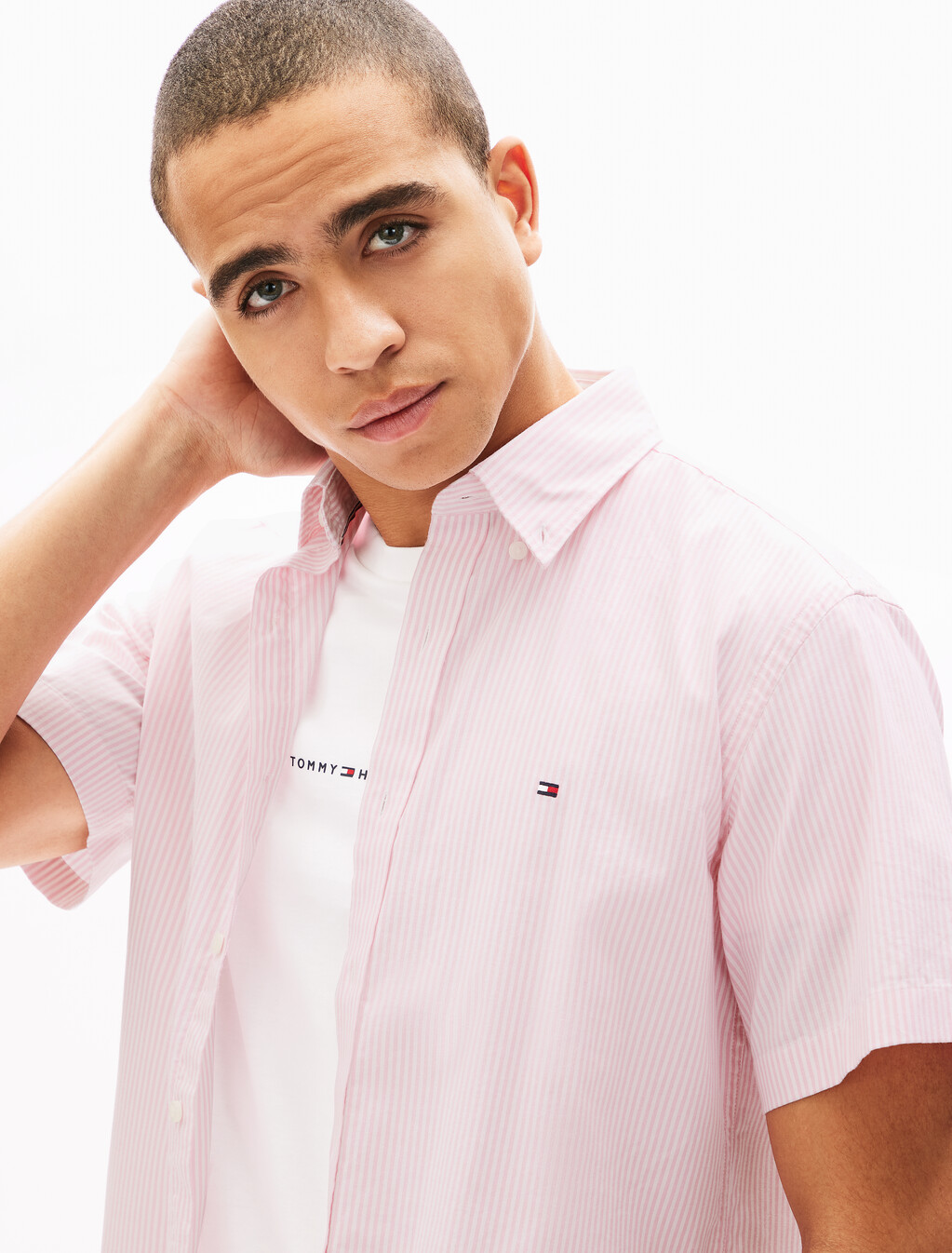 Oxford Stripe Short Sleeve Shirt, Rose Petal / Stripes, hi-res