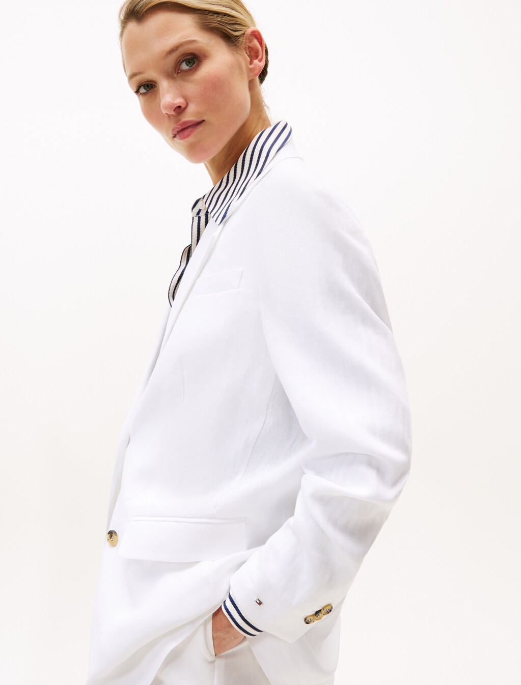 Essential Linen Relaxed Blazer, Th Optic White, hi-res