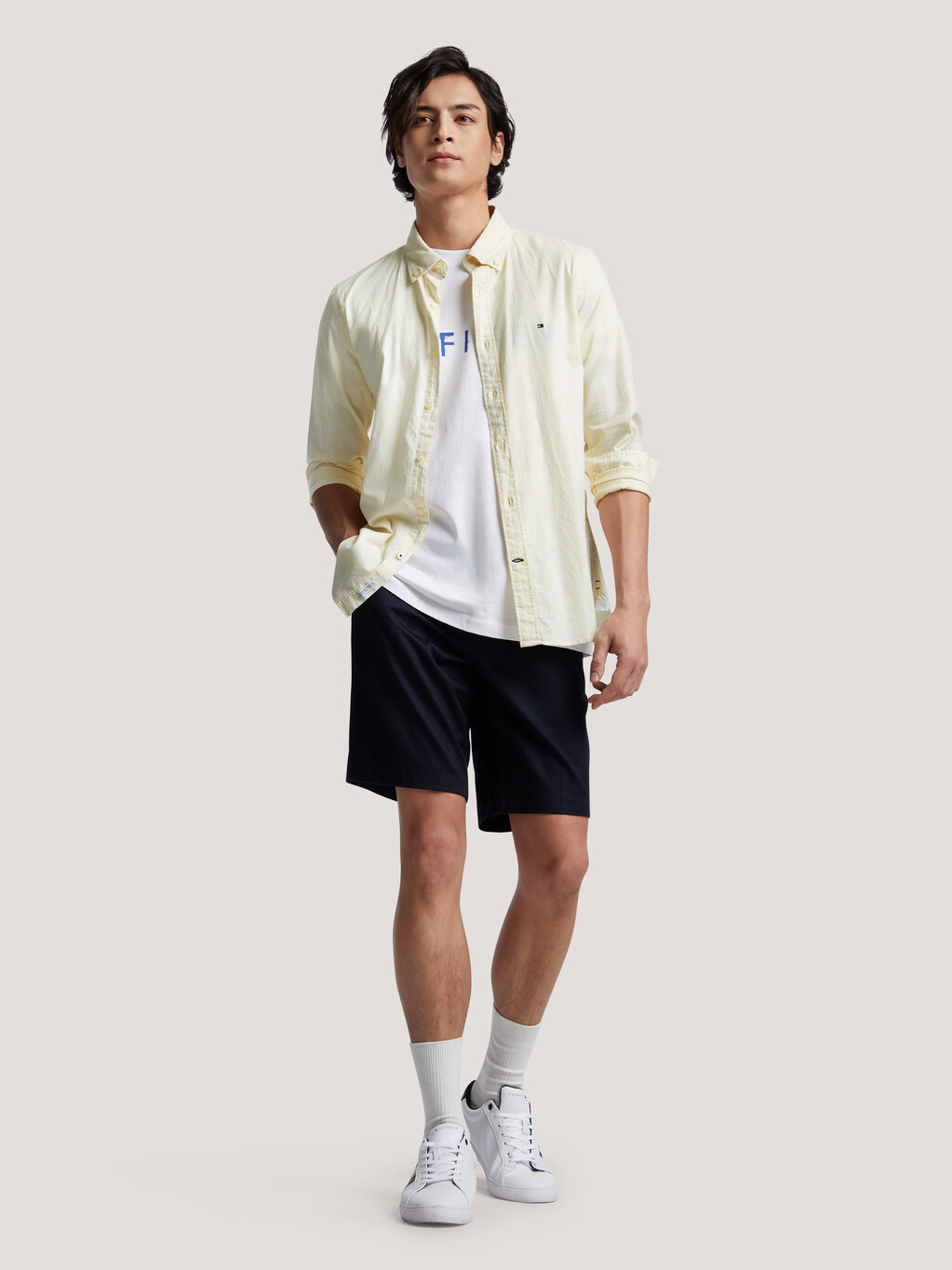 Stripe Regular Fit Shirt, Yellow / Optic White, hi-res