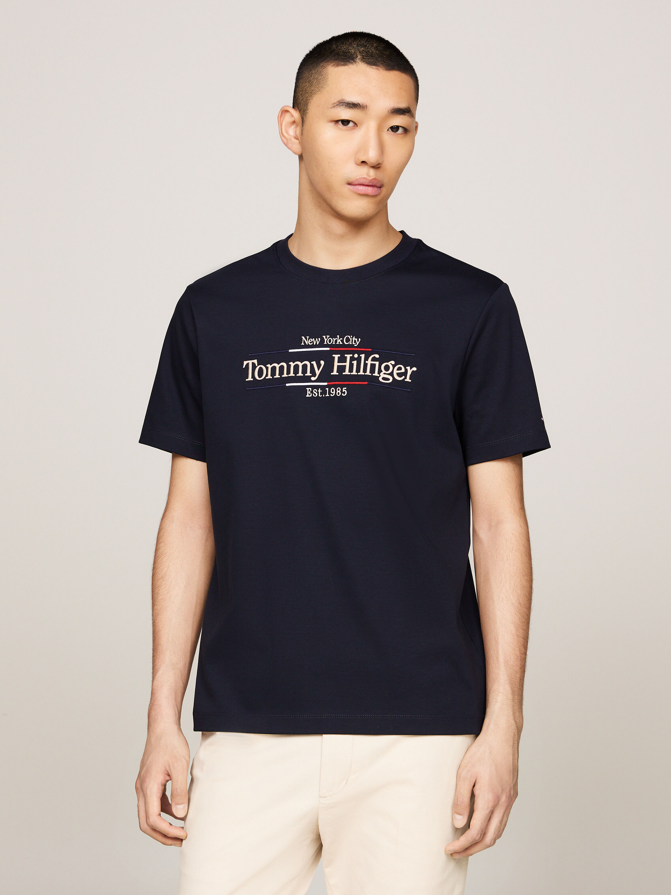 Tommy Hilfiger Logo Embroidery Interlock T Shirt in Desert Sky