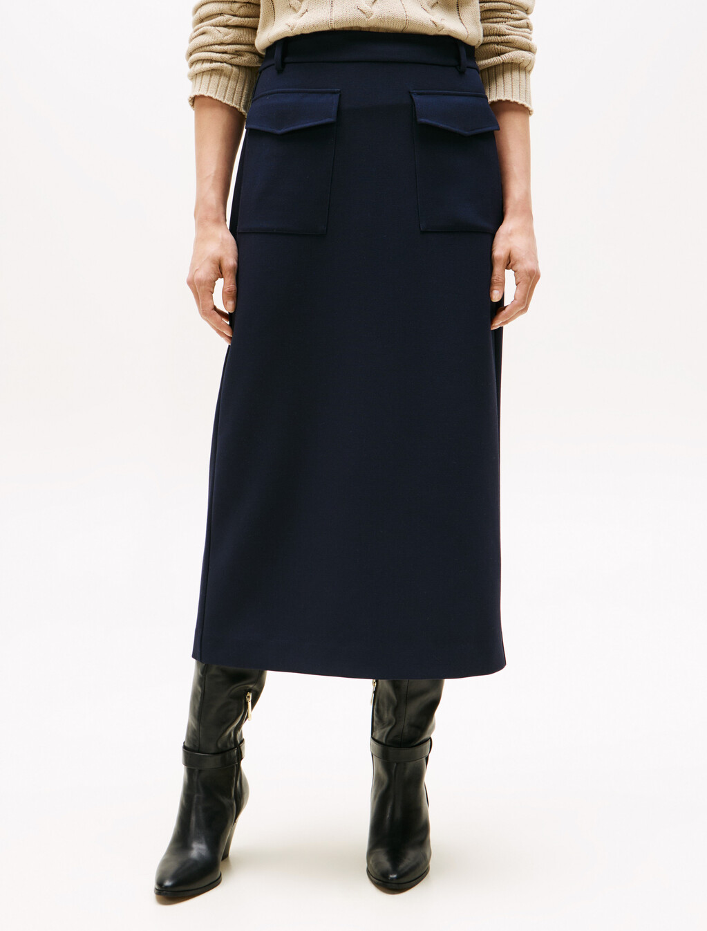 Tailored Midi Skirt, Dark Night Navy, hi-res