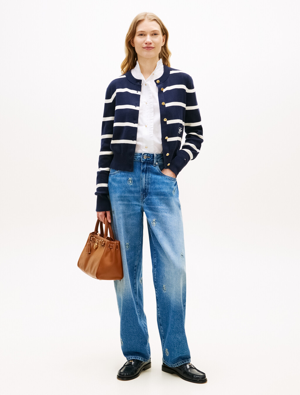 Crest Embroidery Mid Rise Barrel Leg Jeans, Finn, hi-res
