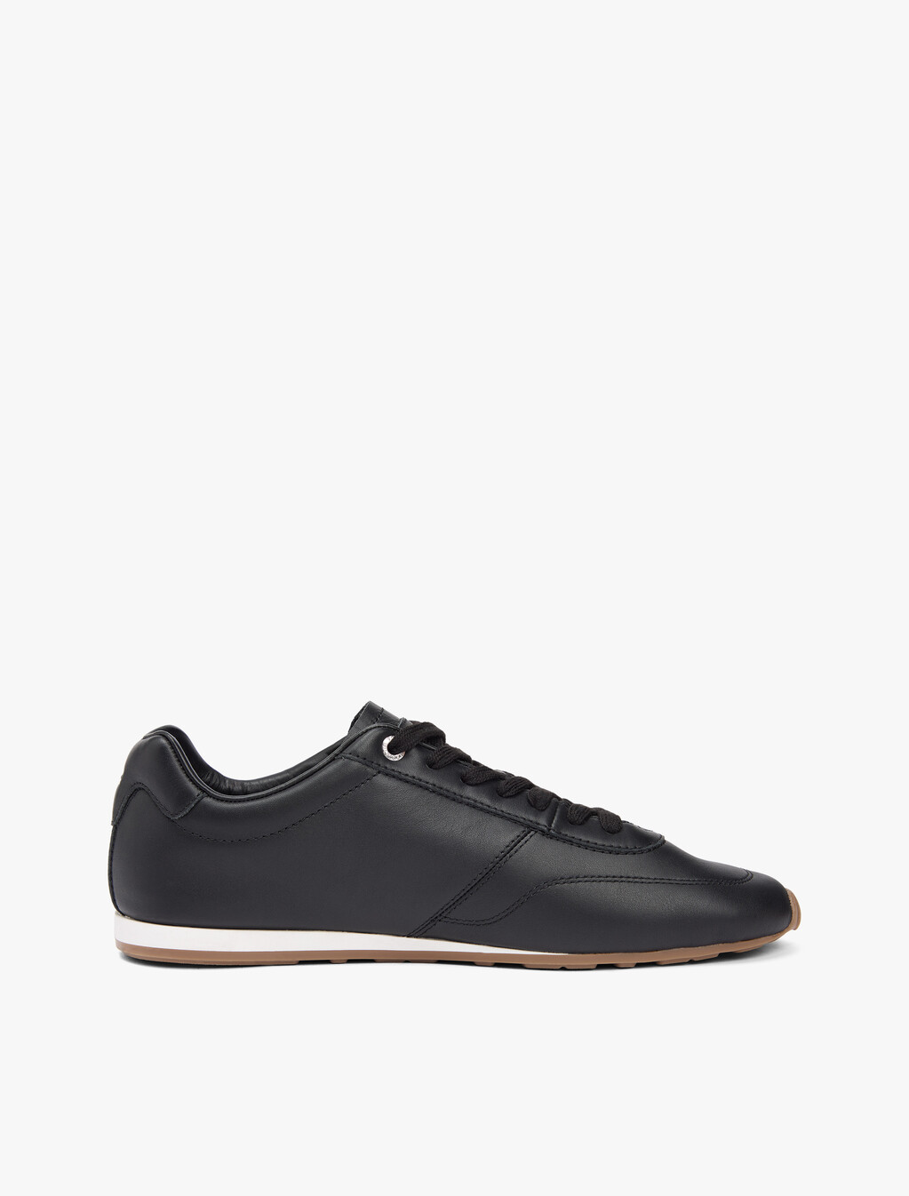 Low Profile Logo Leather Trainers, Black, hi-res