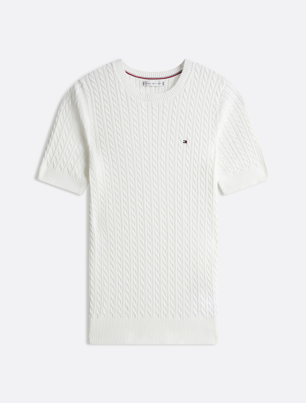 Cable Knit Short Sleeve Sweater, Ecru, hi-res