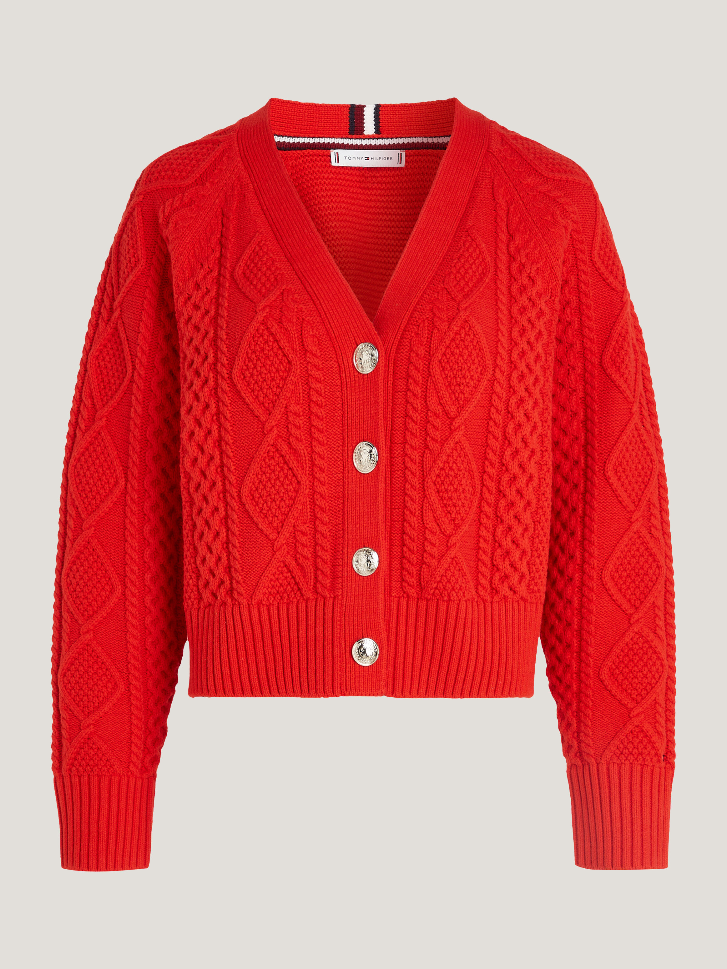 Cable Knit Cropped Cardigan red Tommy Hilfiger Singapore