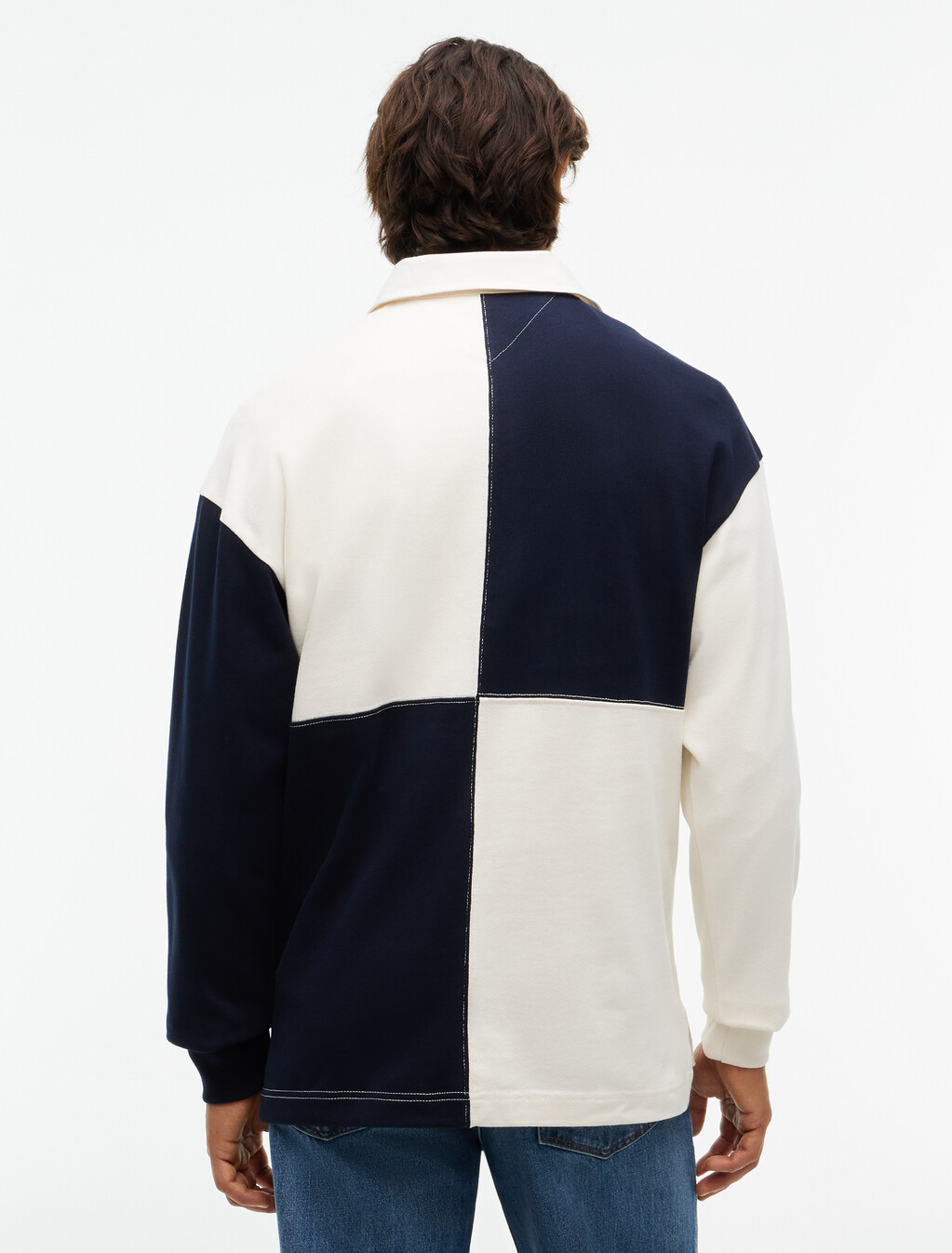 Varsity Colour-Blocked Relaxed Rugby Shirt, Ivory Petal, hi-res