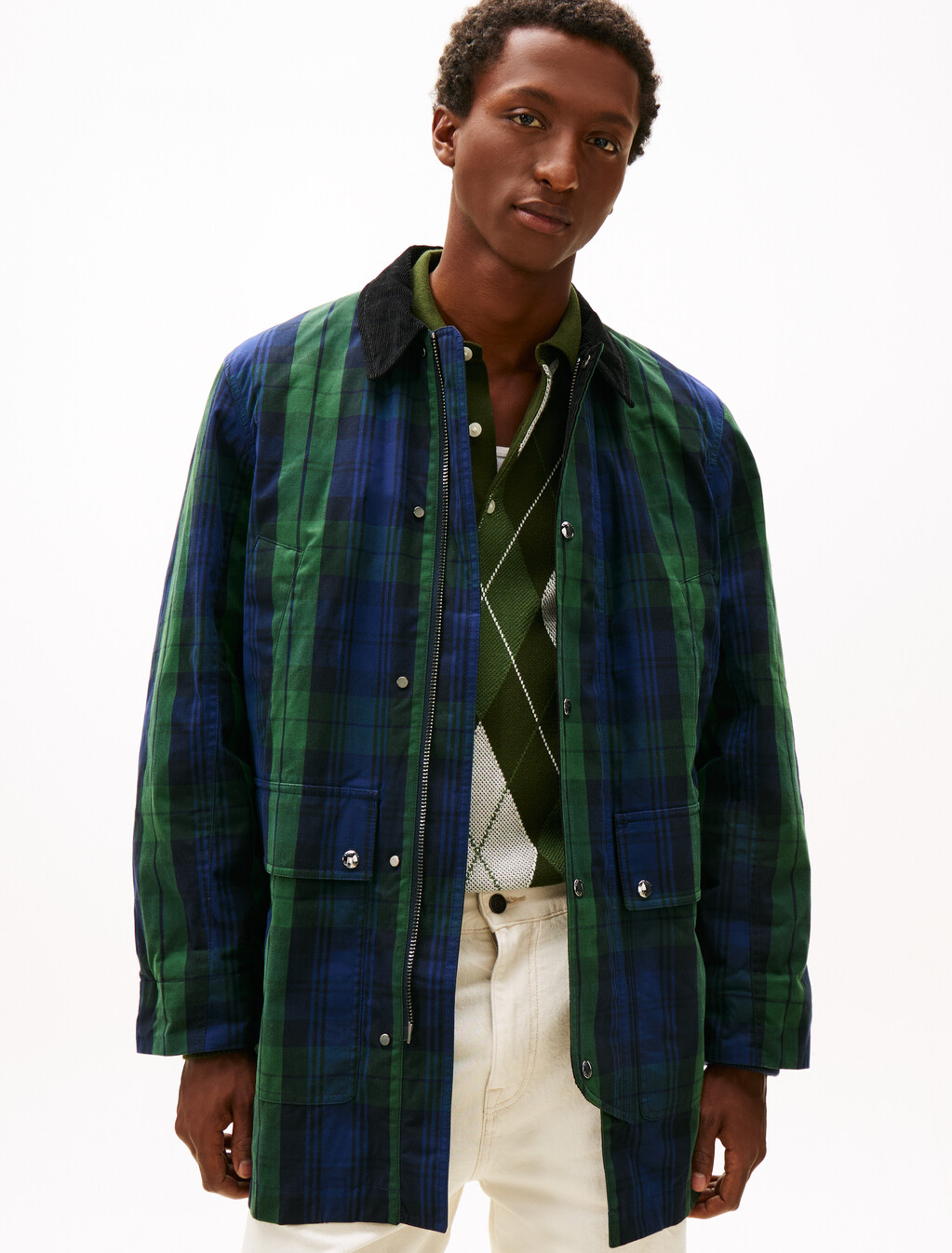 Waxed Tartan Check Relaxed Barn Jacket, Blackwatch check, hi-res