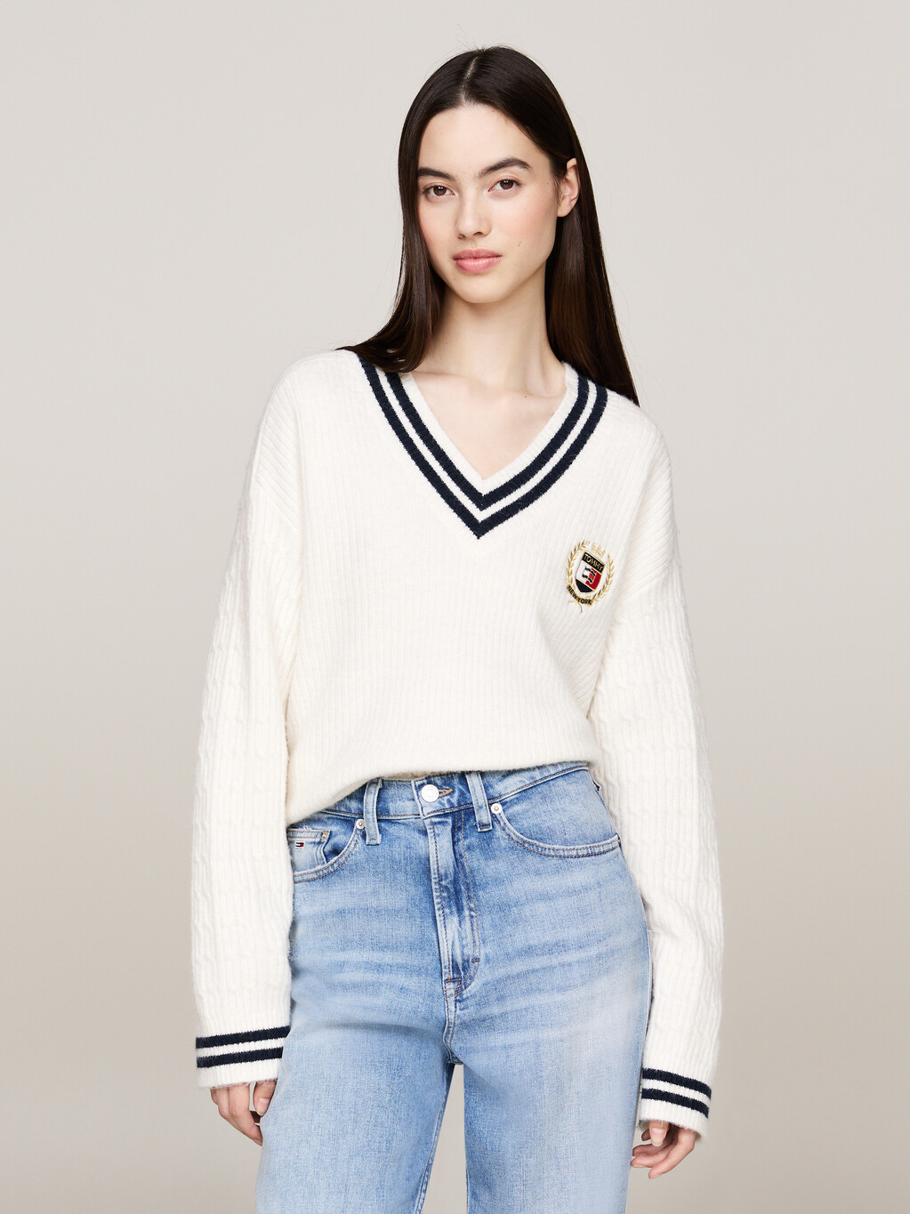 Tommy Prep Cable Knit Jumper, Ancient White, hi-res