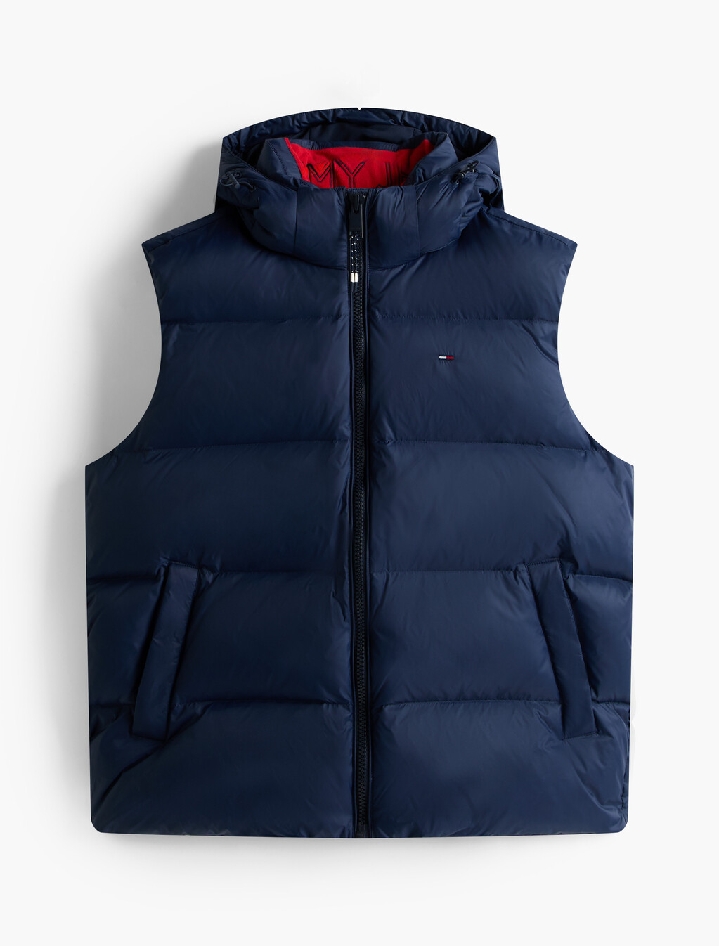 Down Hooded Zip-Thru Vest, Dark Night Navy, hi-res