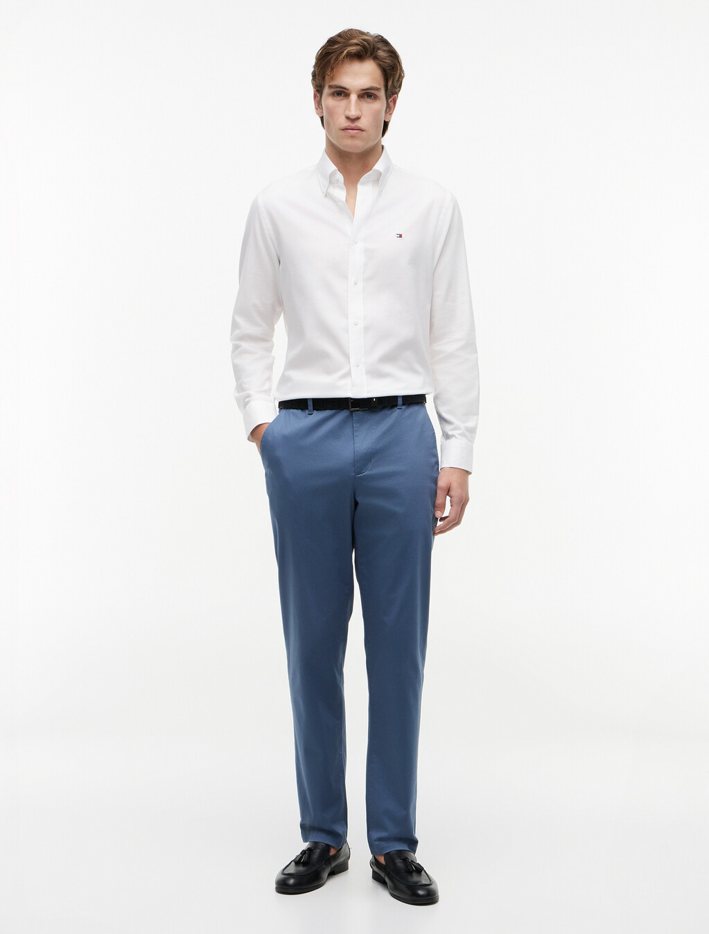 Denton Straight Printed Structure Chinos, Aegean Sea, hi-res