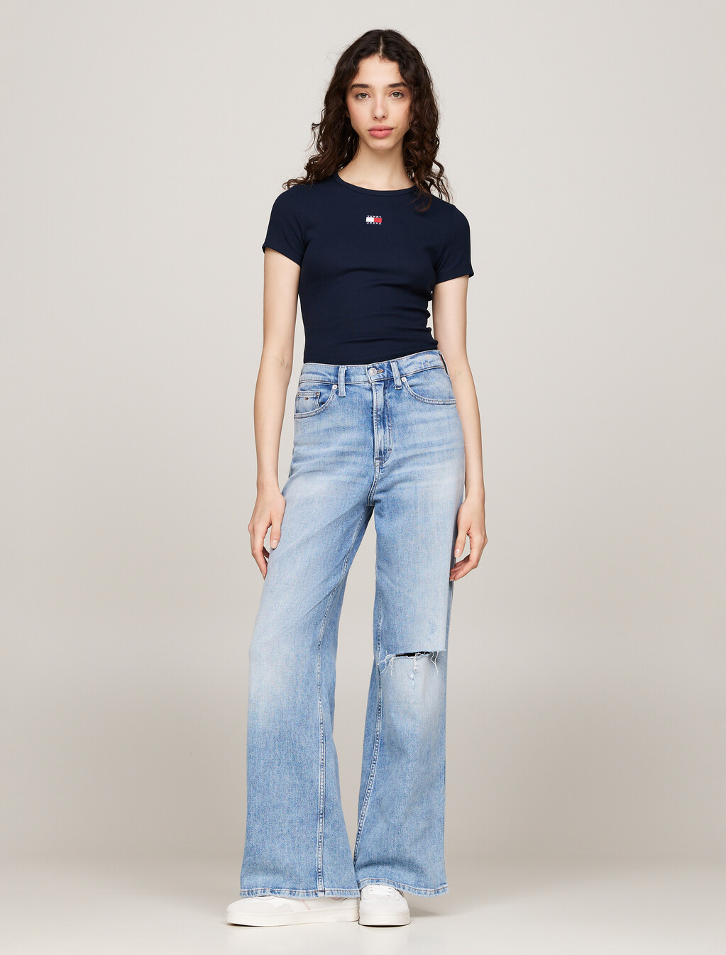 Slim Badge Ribbed T-Shirt, Dark Night Navy, hi-res