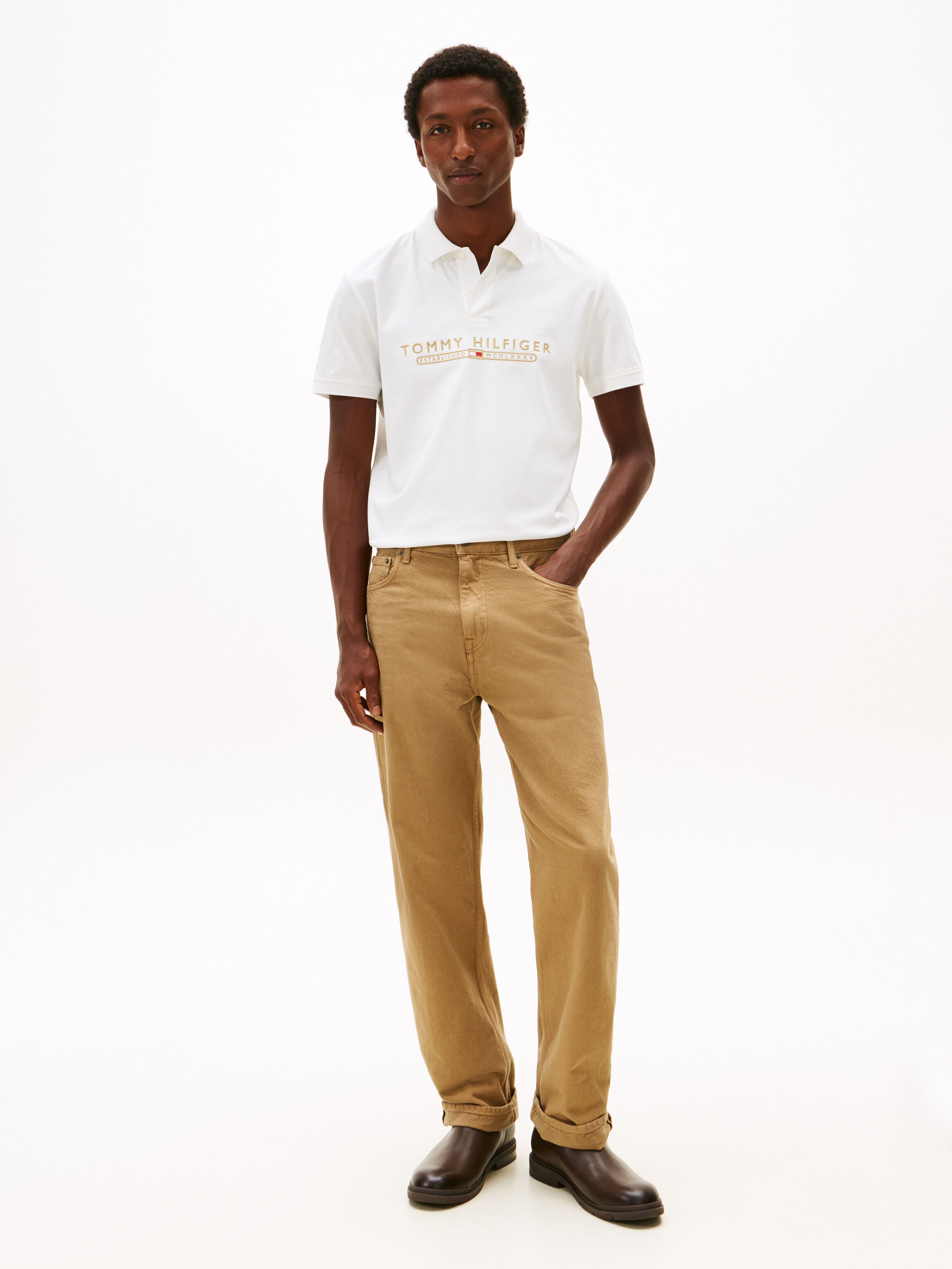 Icon Luxe Logo Embroidery Polo | natural | Tommy Hilfiger Singapore